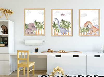 Art Print Set - Dino Friends Trio - Set of 3 8x10" Prints